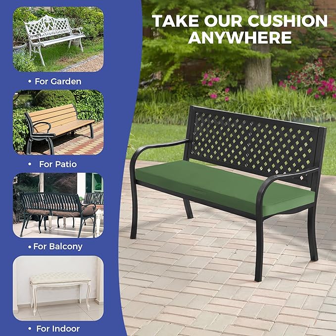 Outdoor Bench Cushions for Outdoor Furniture, 42x18x3 Inch, Waterproof Bench Pillow, Fade Resistant Long Bench Seat Pads for Garden, Indoor, Porch Swing, Army Green
