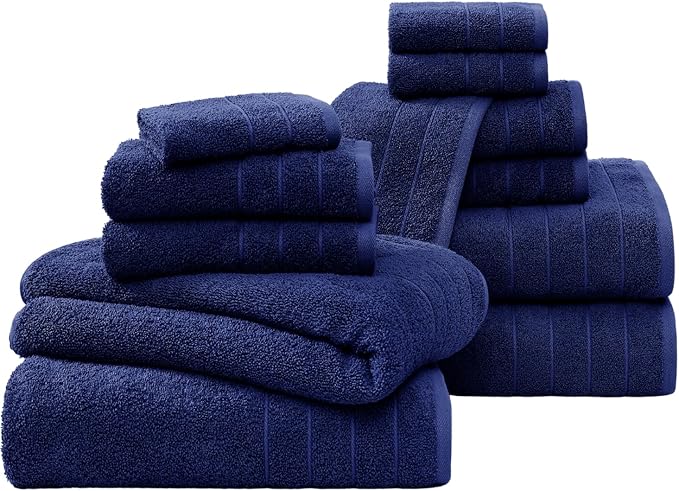 Casa Platino 100% Cotton Luxury Bath Towel Set - 12 Pieces - Ring Spun, Super Soft & Highly Absorbent - 4 Bath, 4 Washcloths, 4 Hand Towels for Bathroom - Holds Well After Multiple Washes - Navy Blue