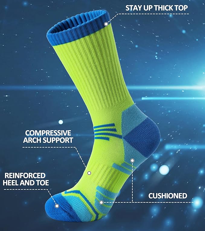 FNOVCO Women's Hiking Walking Running Crew Socks Thick Cushioned Athletic Compression Socks 5 Pairs