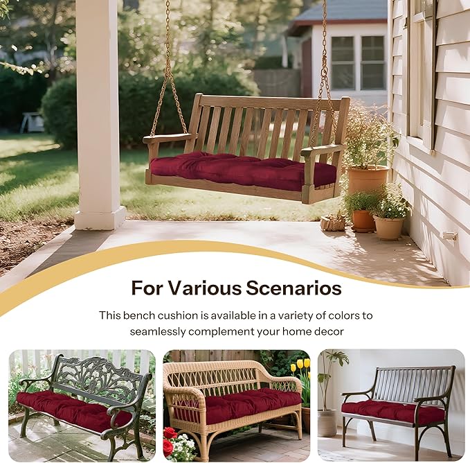 Waterproof Outdoor Bench Cushion 49"X20"X4" Comfortable Outdoor Chair Cushions Tufted Garden Bench Pad UV Resistant and Fade Resistant (1, Red)