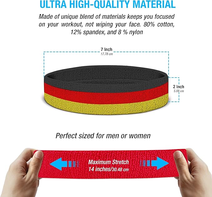 Suddora Striped Sweatband Set, Moisture Wicking 2 Wristbands and 1 Headband, Breathable Athletic Sweat Bands for Sports, Costumes & Cosplay, Matching Bands to Wear with Jersey