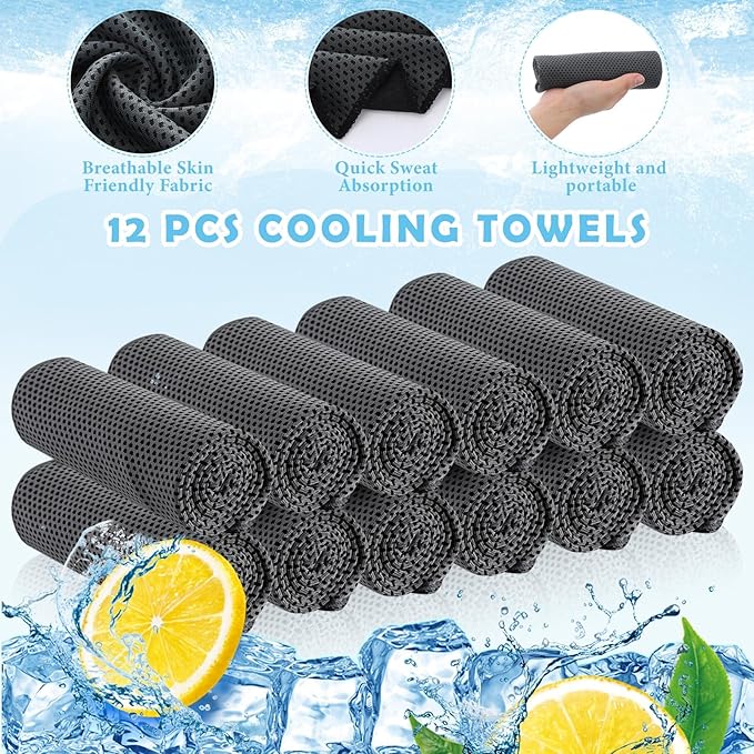 12 Pack 32 x 12 in Cooling Towels Bulk for Neck and Face Microfiber Ice Towel Sweat Towels Breathable Soft Chilly Towel Portable Cool Neck Rags for Yoga Sport Gym Workout Fitness