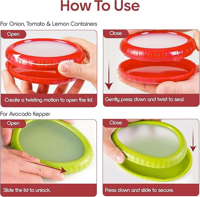 Set of 4 Food Popz Storage Containers | Fruit and Vegetable Anti-Oxidation Storage Box for Avocado, Onion, Lemon & Tomato | Fresh Pod Reusable Fruit Antioxidant Storage for Fridge | BPA-Free Box