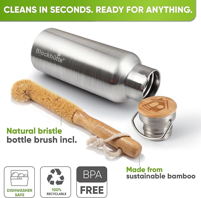 Blockhütte Vacuum Insulated Stainless Steel Water Bottle - 34 oz | Wide Mouth Insulated Metal Bottle for Cold Drinks | Perfect for Travel, School, Kids, Adults, Water Canteen, BPA-Free