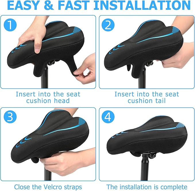 Gel Bike Seat Cushion, Soft Gel Padded Bicycle Seat Cover for Men & Women Comfort, Extra Padding Cycle Seat Cushion for Peloton, Stationary Exercise Bike, Beach Cruiser, Ebike, MTB, Road Bicycle