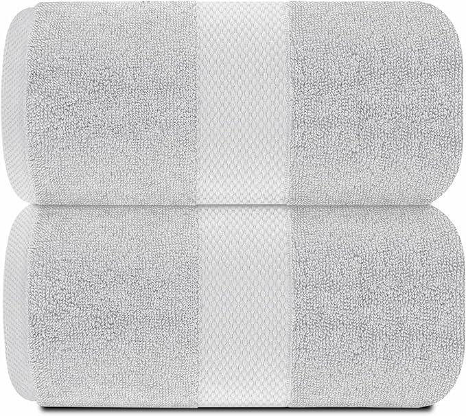 White Classic Luxury Soft Bath Sheet Towels - 650 GSM Cotton Luxury Bath Towels Extra Large 35x70 | Highly Absorbent and Quick Dry | Hotel Collection Extra Large Bath Towels Oversized, Silver, 2 Pack