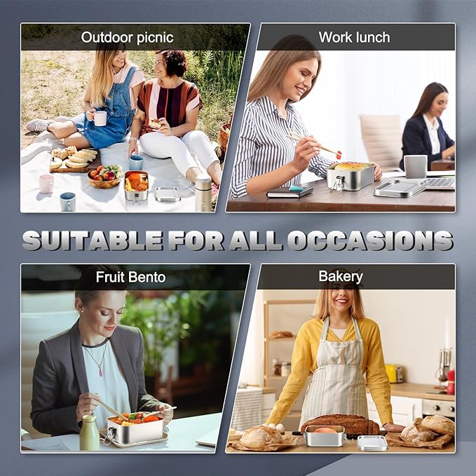 Umigy 8 Pcs Stainless Steel Food Containers Metal Bento Lunch Box Stainless Steel Food Storage Containers, Lockable Clips to Leak Proof, Reusable Dishwasher Snack Boxes for Work, Picnic (850ml)