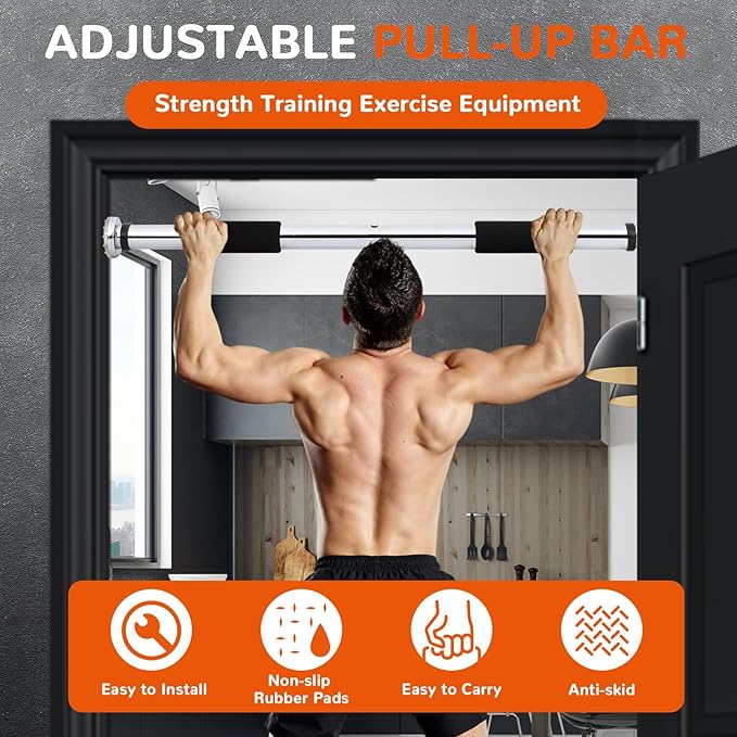 Pull Up Bar for Doorway 23.6in Adjustable Door Mounted Heavy Duty Steel Body Workout Chin Up for Home Exercise Fitness(Black)