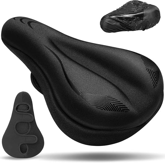 Gel Bike Seat Cushion, Soft Gel Padded Bicycle Seat Cover for Men & Women Comfort, Extra Padding Cycle Seat Cushion for Peloton, Stationary Exercise Bike, Beach Cruiser, Ebike, MTB, Road Bicycle