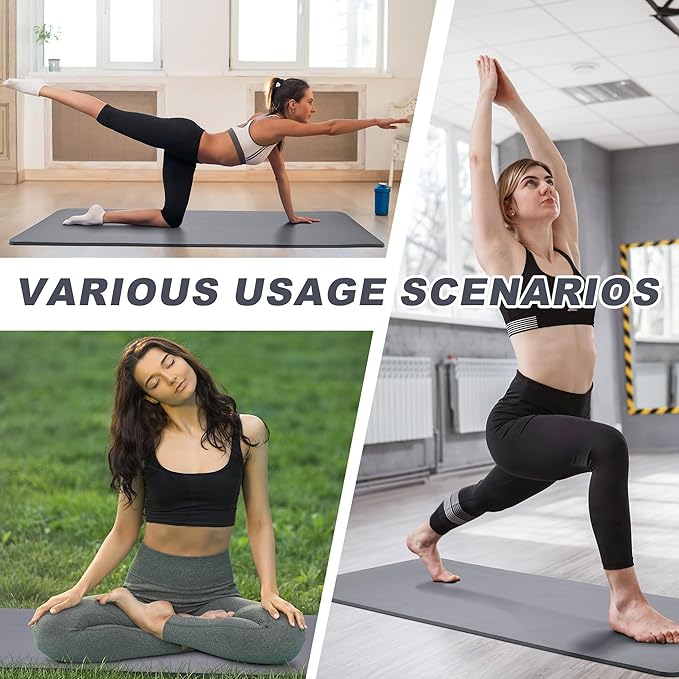 BalanceFrom 1-Inch Thick High-Density Exercise Yoga Mat, Non-Slip Workout Mat with Carry Strap for Men & Women, Ideal for Pilates, Stretching & Floor Exercises at Home or Gym, Multiple Color