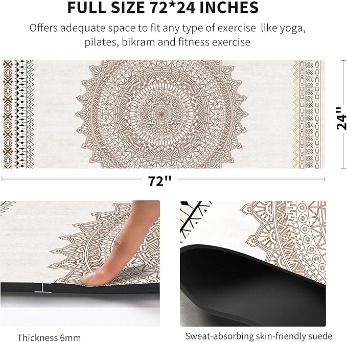 nuveti Yoga Mat Print Extra Thick TPE Non Slip Fitness Exercise Mat with Carrying Bag,72"x24" Extra Thick 6MM Exercise & Workout Mat for Yoga, Pilates Fitness and Floor Exercises