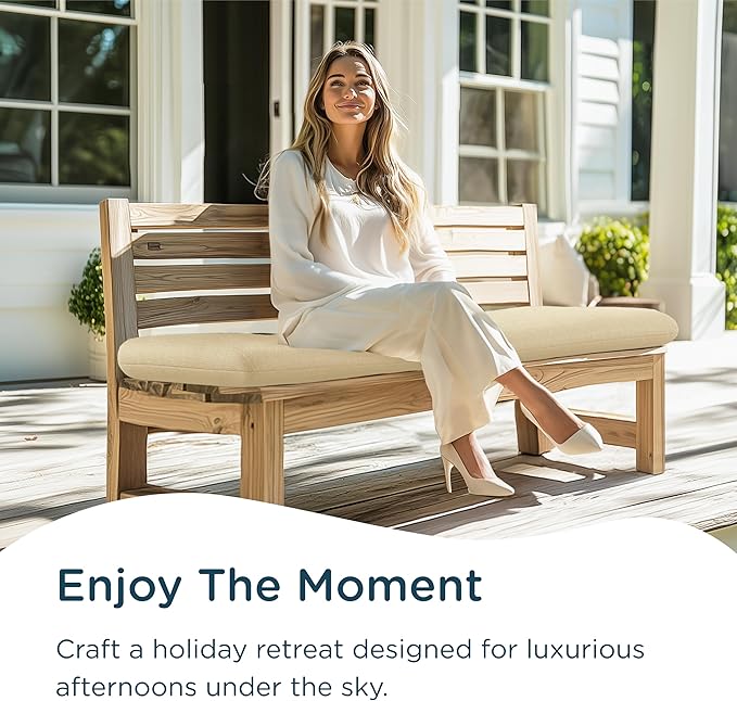 Codi Outdoor Bench Cushion for Patio Furniture 42x18x3 Inch – Linen Texture, Fade Resistant, Waterproof, Removable Cover, Comfortable High-Density Foam for Garden & Porch, Beige