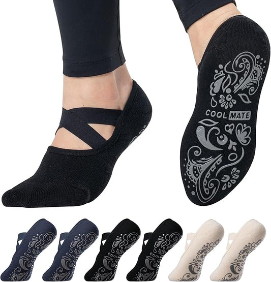 CoolMate Pilates Socks with Grips for Women, Yoga Socks, Crew Non Slip Women for Workout, Barre, Pilates Gifts
