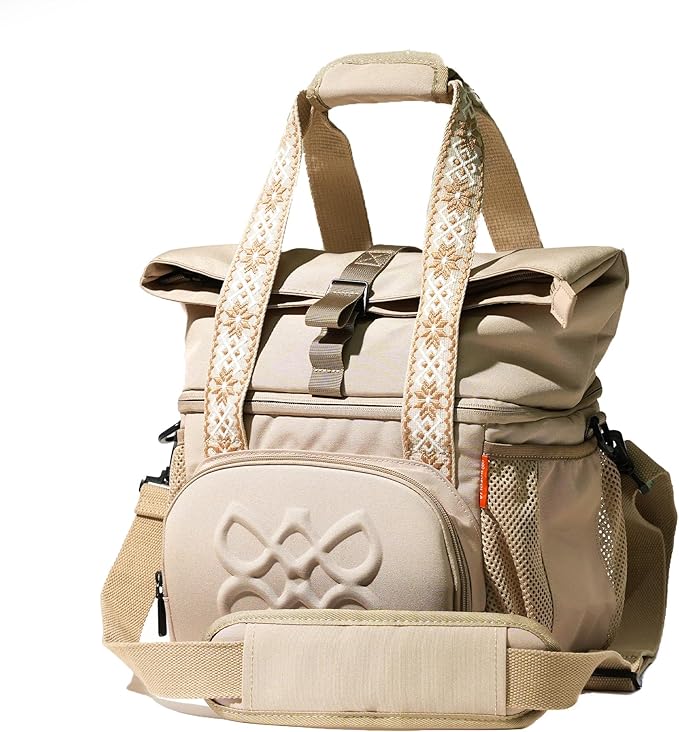 Dual Compartment Insulated Lunch bag, with 2 Leakproof Compartments & Roll-top, 13L lunchbox for work (Oatmeal Beige)