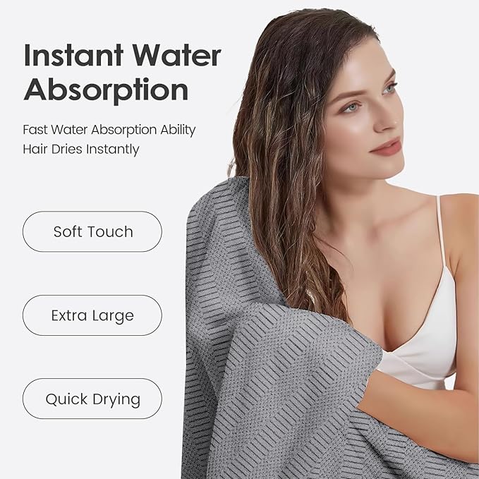 JML Microfiber Bath Towels, Large Bathroom Towel 2 Pack (30" x 60"), Oversized, Soft, Super Absorbent and Fast Drying, Multipurpose Use for Sport, Fitness, Yoga, Diamond Cross Grid Gray