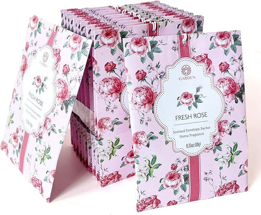 Fresh Rose Scented Sachets - 12 Pack, Long-Lasting Home Fragrance Sachet Bags, Large Fresh-Scented Packets, Sachets for Drawers and Closets