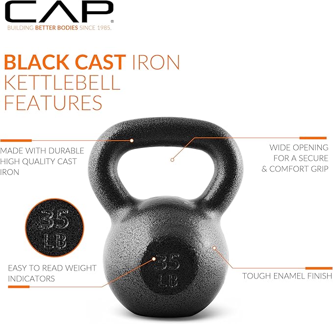CAP Barbell Black Cast Iron Kettlebell Single or Set | 10-80 Lbs