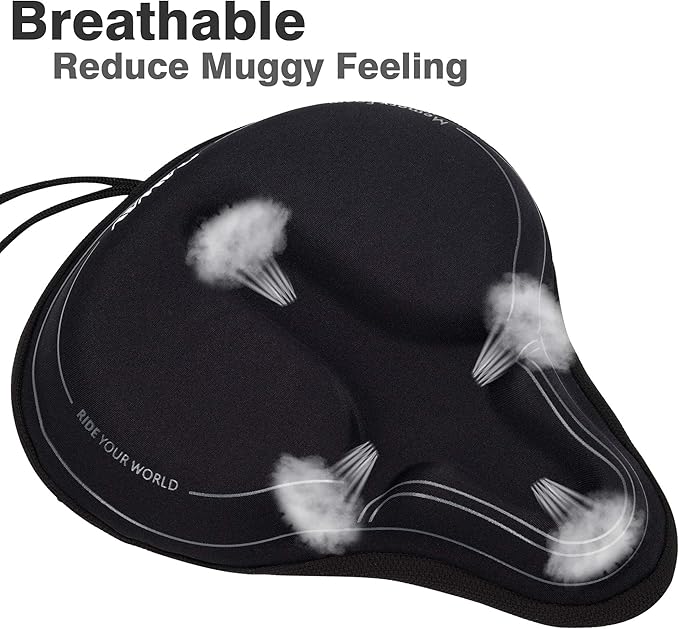 DAWAY Comfortable Bike Seat Cover - C3 Soft Gel & Memory Foam Padded Bike Seat Cushion for Women Men Seniors, Comfort, Fits for Peloton, Stationary, Exercise, Mountain and Cruiser Bicycle Saddles