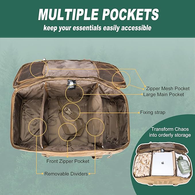 Gym Bag Duffle Bags Backpack Travel Duffle Bag with Weekend Overnight Bag for Outdoor Tactical Sports Travel Camping Hunting (Coyote, 60L)