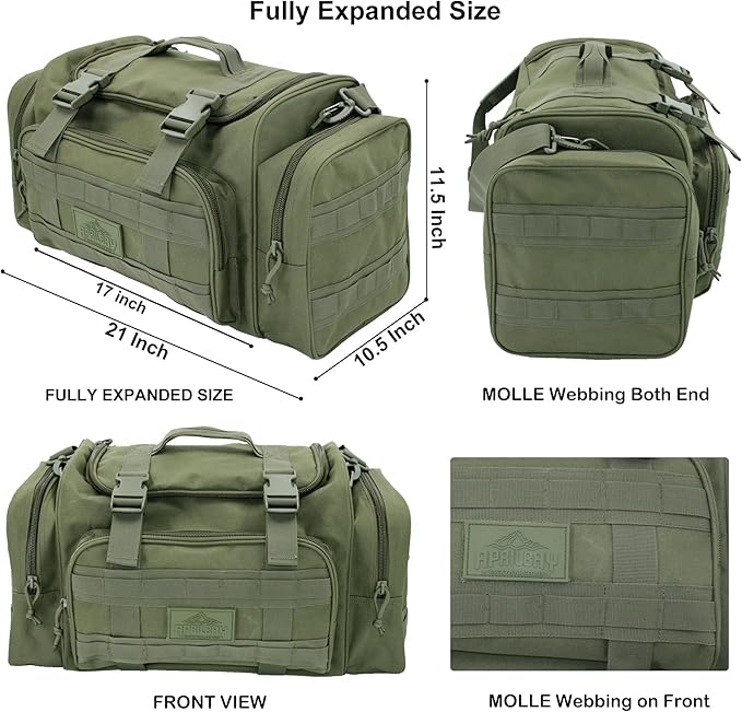 Duffel Bag – Heavy Duty Tactical Gym Bag for Men, Splashwater-Proof Weekender Travel Bag for Basketball, Football, Soccer, Hiking, and Hunting (Dark Green)