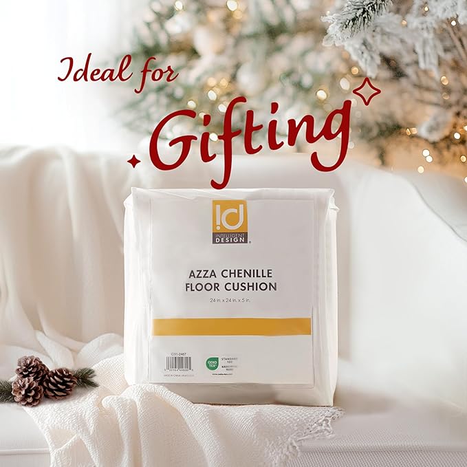 Intelligent Design Large Floor Pillow for Adults Yoga or Meditation Cushion with Handle, Floor Cushion for Board Games, Lustrous Chenille Tufted, Handsewn Scalloped Edge, Azza, 24" x 24" x 5" Aqua