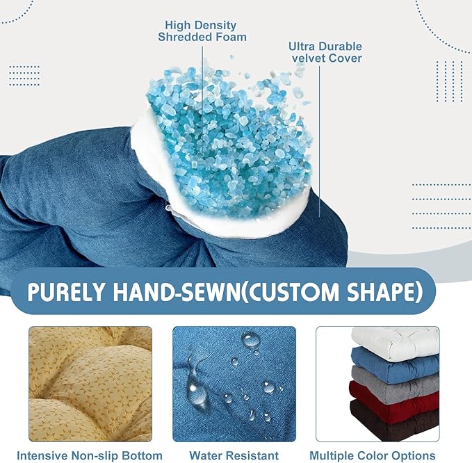 2 Pack Outdoor Bench Cushion Patio Waterproof Porch Swing Cushions Tufted Memory Foam Bench Seat Pads Thicken Non Slip for Outside Indoor Garden Furniture Wicker Loveseat Settee(Blue,48x18 Inch)