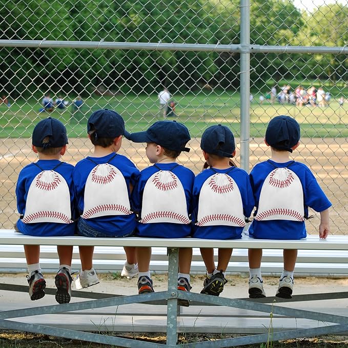 durony 15 Pieces Baseball Drawstring String Bag Sports Backpack Ball Drawstring Party Favor Bags for Sports Storage Travel Gym