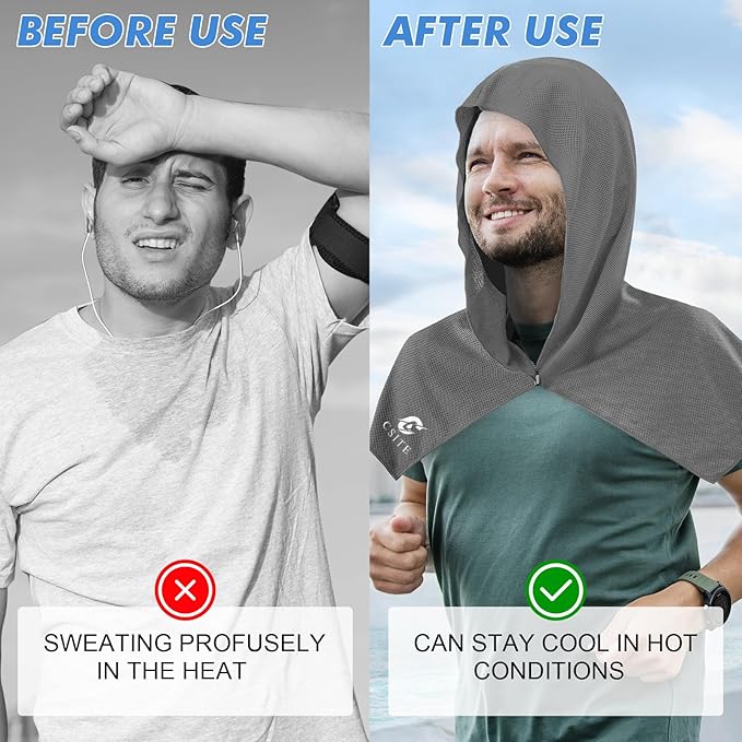 Cooling Hoodie Towels, Instant Cooling Towels for Neck and Face, UPF 50 Sun Protection, Ice Towel for Hot Weather, Head Towel for Sports, Camping, Cycling & More Activities