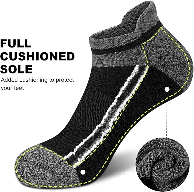 Gonii Men's Running Athletic Ankle Socks - Thick Cushioned Low Cut Socks (5 Pairs)