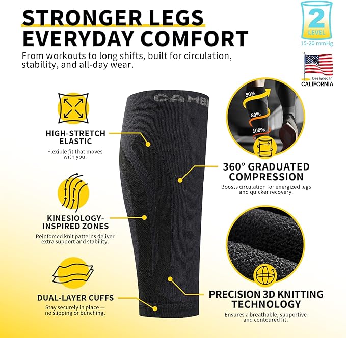CAMBIVO 3 Pairs Calf Compression Sleeves for Men & Women – Footless Compression Socks for Shin Splints, Pain Relief, Varicose Veins – Leg Support for Running, Travel, Fitness, Nursing