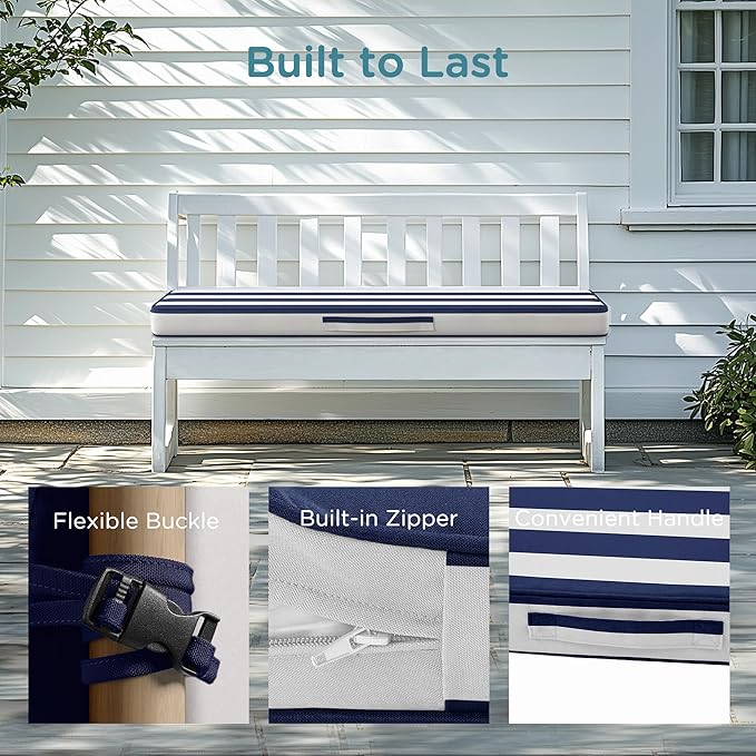 Codi Outdoor Bench Cushion 48 inch, Double Waterproof Patio Furniture Cushions Replacement for Swing, Porch, Couch, 48x18x3'', Breton Stripes