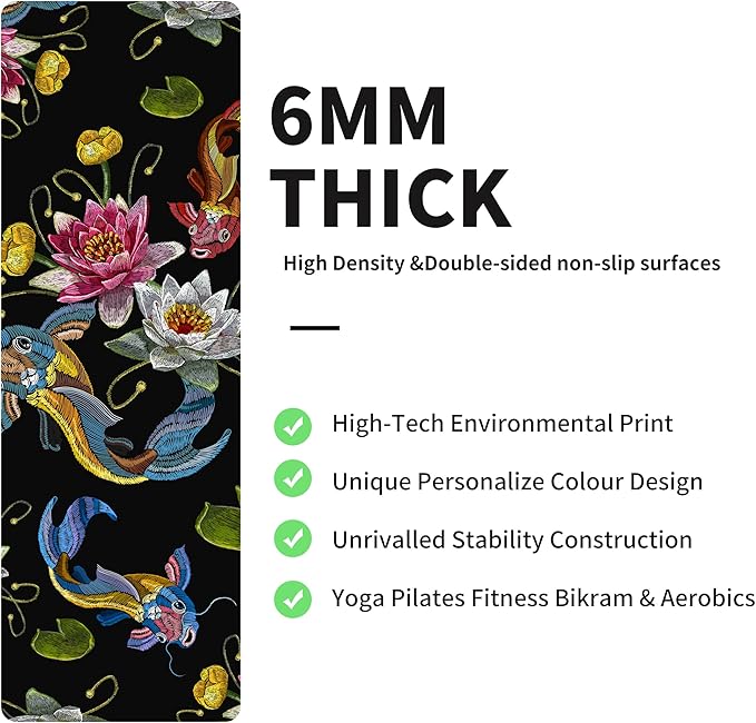 nuveti Yoga Mat Print Extra Thick TPE Non Slip Fitness Exercise Mat with Carrying Bag,72"x24" Extra Thick 6MM Exercise & Workout Mat for Yoga, Pilates Fitness and Floor Exercises