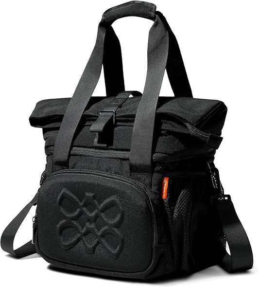 Dual Compartment Insulated Lunch bag, with 2 Leakproof Compartments & Roll-top, 13L lunchbox for work (Black)