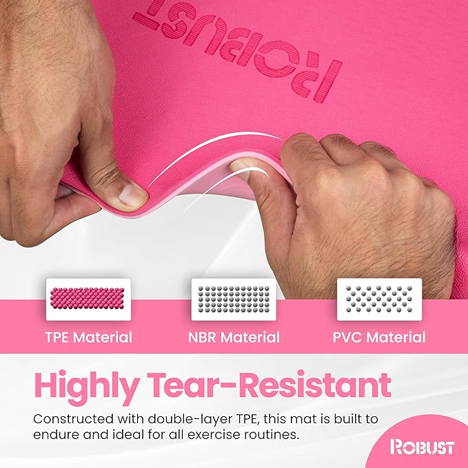 Robust Non-Slip Yoga Mat with Strap, 1/4" Thick TPE Eco-Friendly Workout Mat for Yoga with Position Lines and Texture Surface, Gym Mat for Women, Men, Pilates and Exercises Anti-Tear Sweat-Proof Exercise Mat