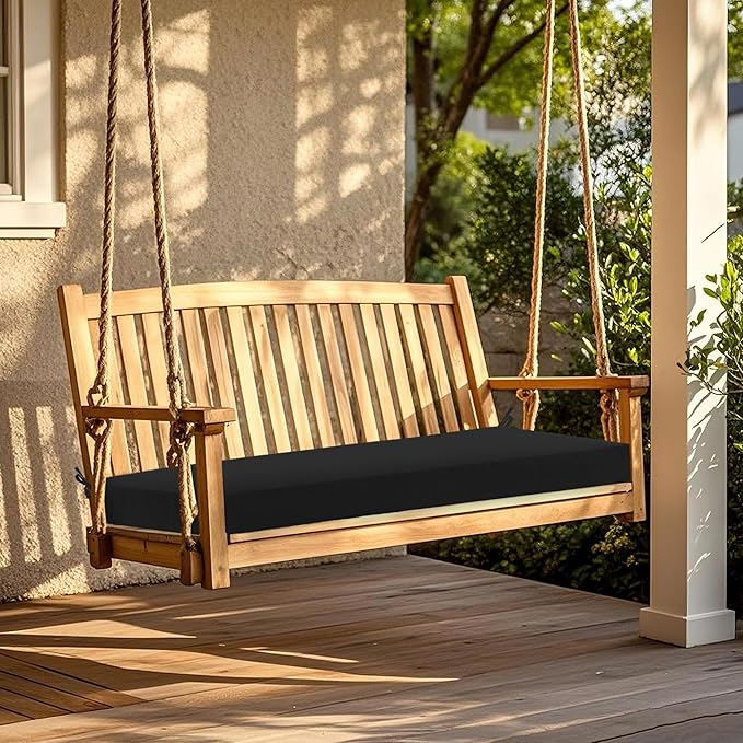 Outdoor Bench Cushion Waterproof 42"x18" – Fade-Resistant Patio Furniture Cushion with Ties for Porch Swing, Loveseat, or Indoor Bench Replacement, Black
