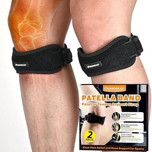 Patella Band - Patellar Tendon Support Strap, 2 Pack Knee Brace for Men and Women, Knee Pain Relief and Knee Support for Basketball, Running, Hiking, Jumpers Knee, Volleyball, Tennis, Squats, Black
