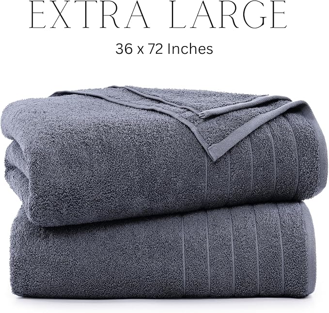 Casa Platino Bath Sheet Towels, 2 Pack Bath Sheet(36"x 72"), 100% Ring Spun Cotton Towels, Lightweight Towels for Bathroom, Absorbent Bathroom Towels, Quick Dry Bath Sheet, Soft Towel - Cool Grey