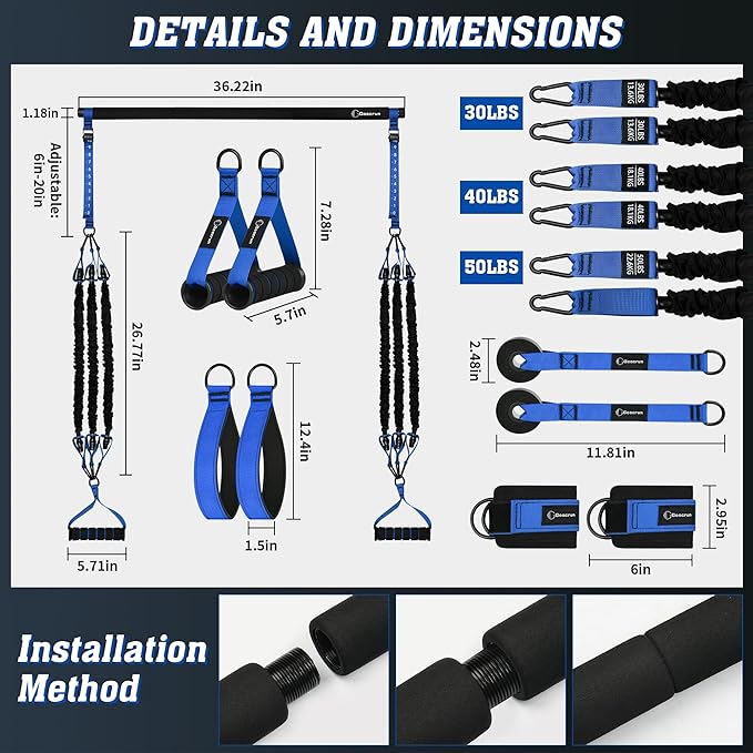 Portable Pilates Bar Kit with Resistance Bands for Men and Women - 3 Set Exercise Resistance Bands - Multifunctional Home Gym - Supports Full-Body Workouts – with Fitness Poster and Video