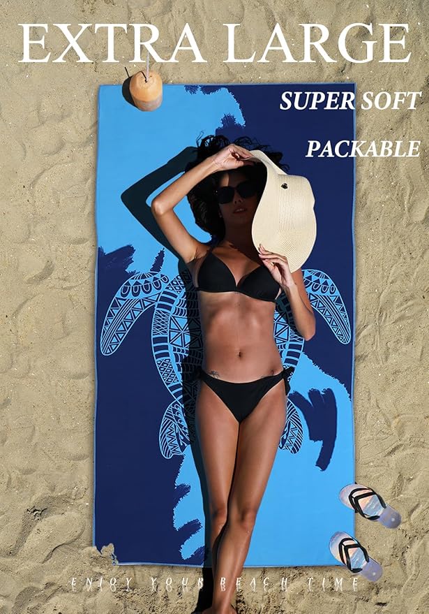 2 Pack Microfiber Lightweight Thin Beach Towel Sand Free Quick Dry Super Absorbent Large Towels for Swimming Pool Yoga Gym Travel Vacation Beach Accessories Essentials for Adults