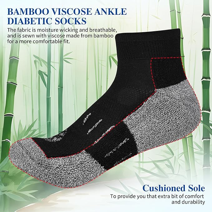 Diabetic Socks for Men,6 Pairs Ankle Mens Diabetic Socks,Diabetic Neuropathy Socks for Men 9-12