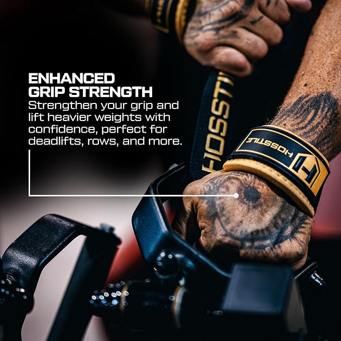 HOSSTILE Padded Lifting Wrist Straps (Pair) - Reinforced Neoprene Support for Powerlifting, Bodybuilding, Gym Workouts, Strength Training, Deadlifts & Fitness Workouts - Extra Long, Durable, Adjustable