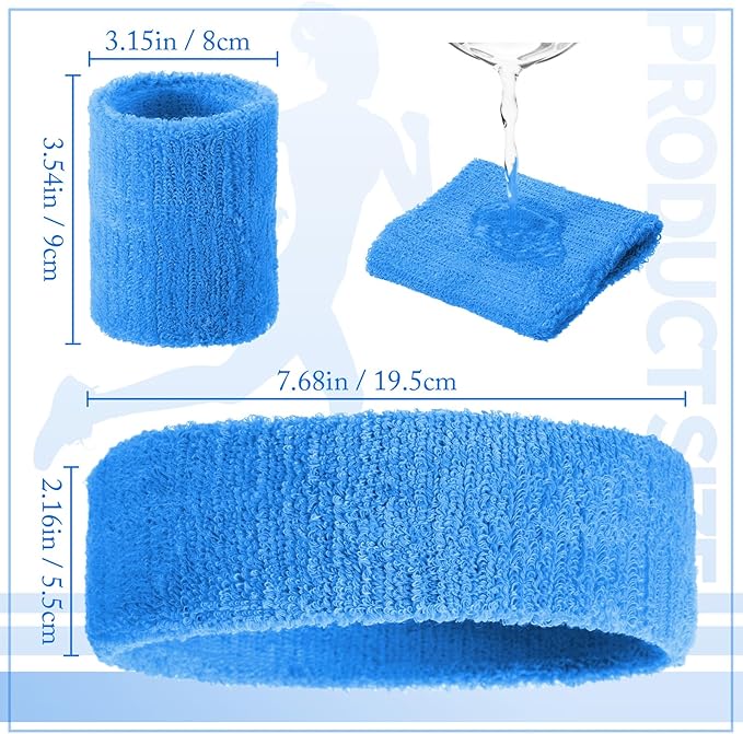 Civaner 12 Pcs 80s 90s Sweatbands Neon Headbands Wristbands for Men Women Party Sports Cotton Headbands Terry Cloth Athletic Sweat Bands for Tennis Football Gym Workingout Accessories