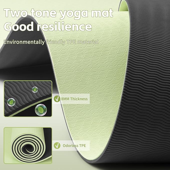 Yoga Mat 8mm Super Thick TPE Fitness Mat | SGS Certified | Non-Slip, Odorless & Tear-Resistant | Unisex with Strap | for Yoga, Pilates, Meditation & Home Workouts