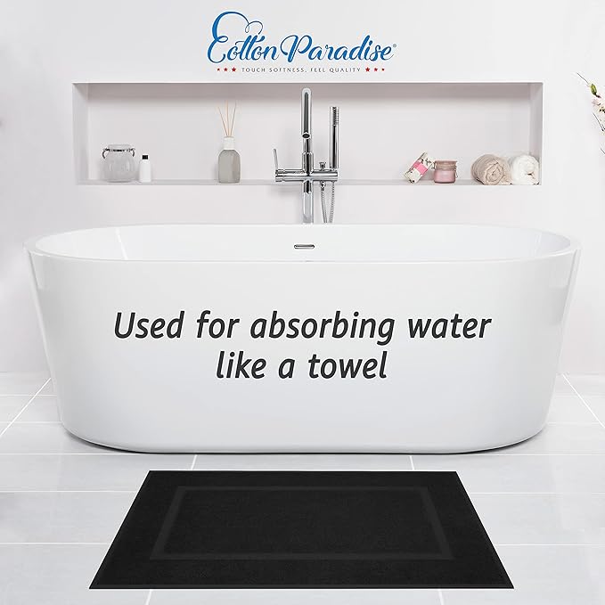 Cotton Paradise 100% Cotton Bath Mats for Bathroom Floor Set of 2 Pack, 20x34 Soft Absorbent Washable Quick Dry Tub Bathmat, Black Towel Bath Mat