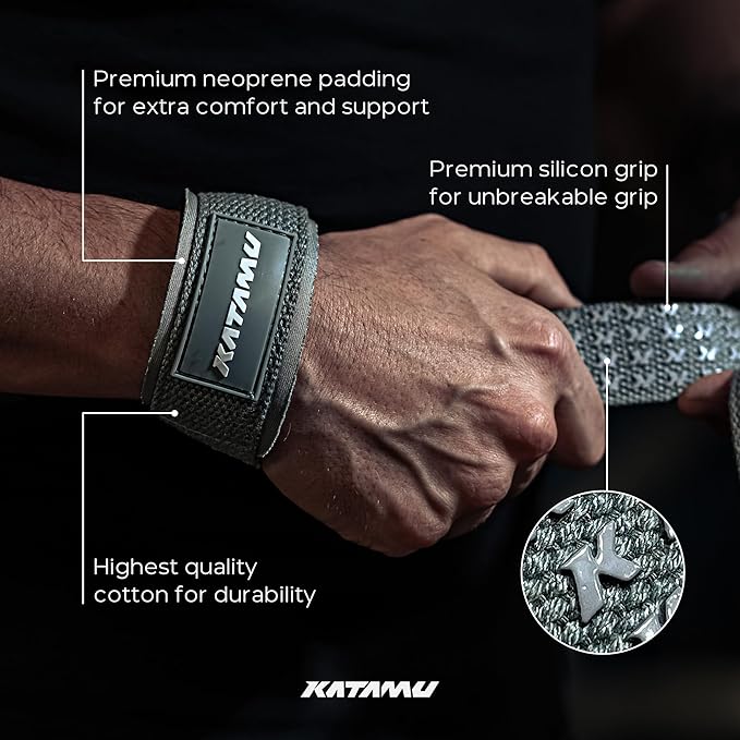 Katamu Weightlifting Straps | Lift More | Premium Weightlifting Straps | Men and Womens Squat Lifting, Powerlifting and Weight Training Support Straps