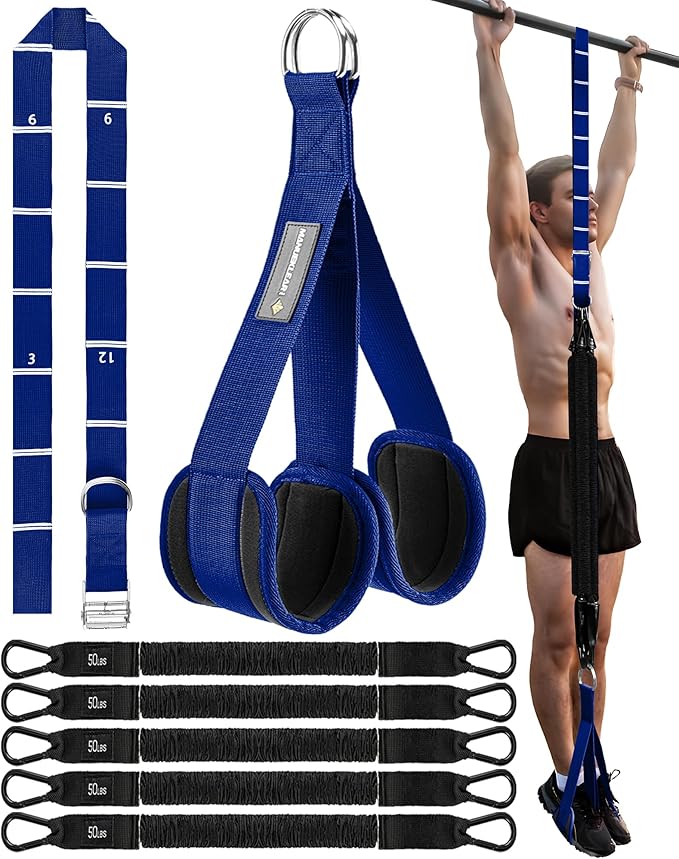 MANUEKLEAR Heavy Duty Resistance Bands for Pull Ups, Pull Up Assistance Bands with Scale Tracking Feature, Adjustable Pull Up Assist Band with Five 50-Pound Pull Up Bands and Fabric Feet/Knee Rest