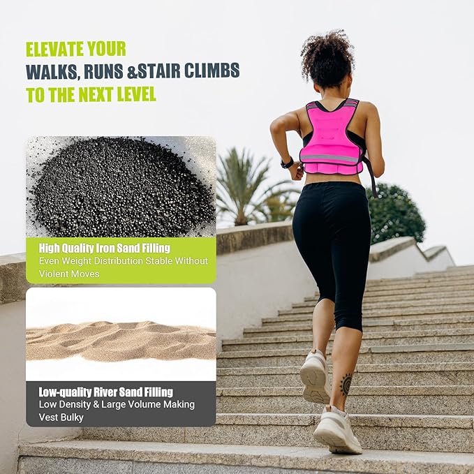 Weighted Vest Adjustable Weights for Women, 6-12 Lbs Weight Vest for Walking with Plus Size Pocket, Ruck Vest with 6 Ironsand Weights & Reflective Strip for Running, Workouts & Strength Training