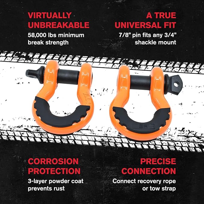 GearAmerica Off Road Recovery Kit, 9 Ton, Includes Tow Strap, Tree Saver, Snatch Block Pulley, D-Ring Shackles, Winch Line Dampener Bag, Gloves - Off Road Recovery Gear, 4x4, Orange