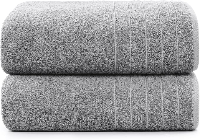 Casa Platino 100% Cotton Bath Towels Set of 2 (30"x60") - Ring Spun Mercerized Cotton Bathroom Towel Sets - Quick Dry, Soft & Absorbent Grey Towels Set - Pre Shrunk, Fade Resistant - Ultimate Grey