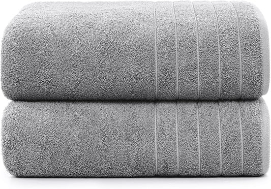 Casa Platino 100% Cotton Bath Towels Set of 2 (30"x60") - Ring Spun Mercerized Cotton Bathroom Towel Sets - Quick Dry, Soft & Absorbent Grey Towels Set - Pre Shrunk, Fade Resistant - Ultimate Grey